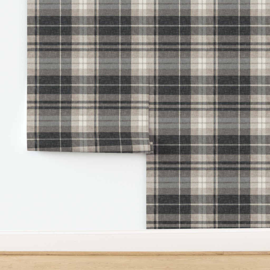 Wallpaper in fall plaid - fall plaid in charcoal/beige - LAD21 | Spoonflower