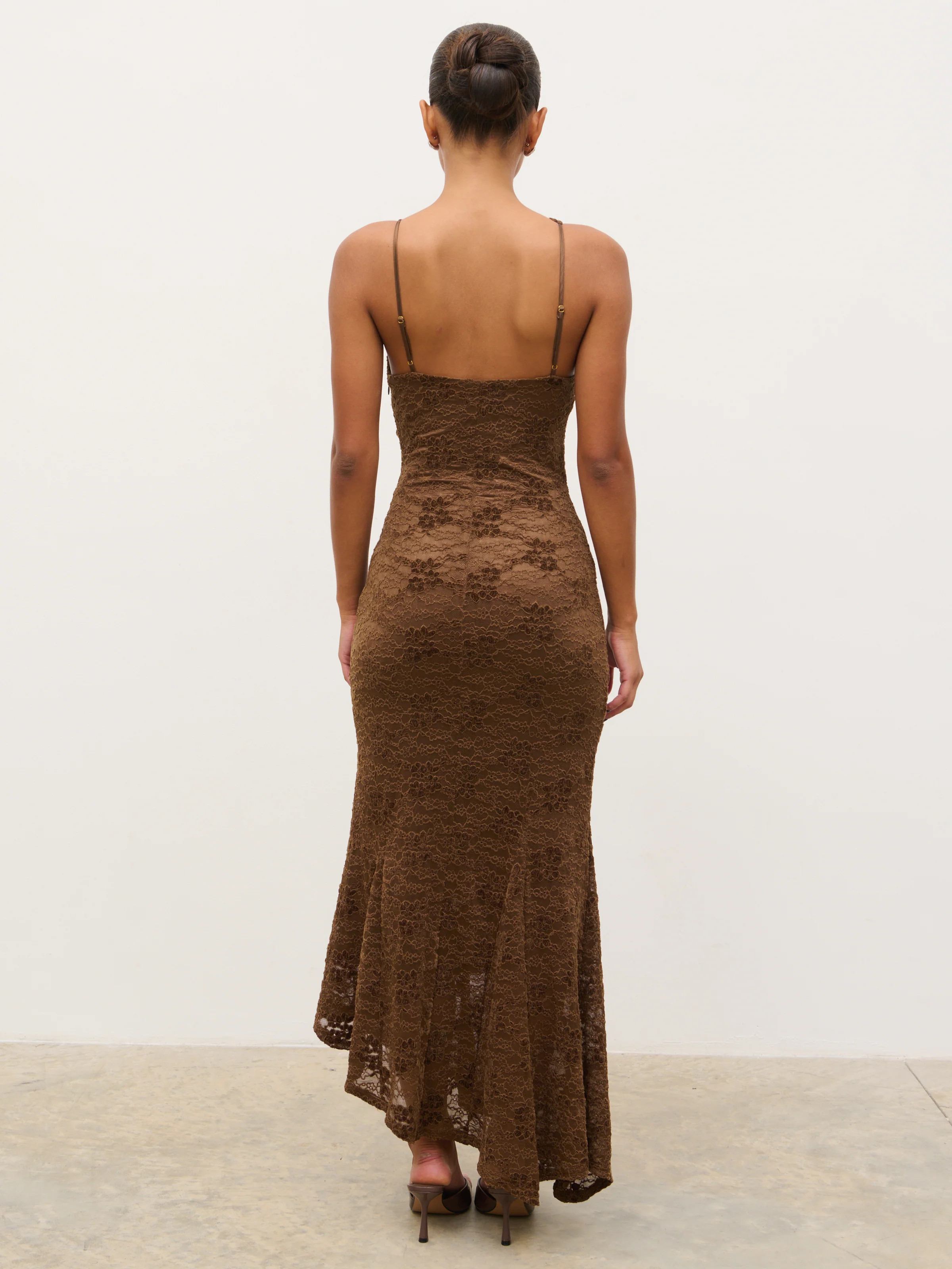 Zoey Lace Midaxi Dress - Brown | Pretty Lavish (UK)