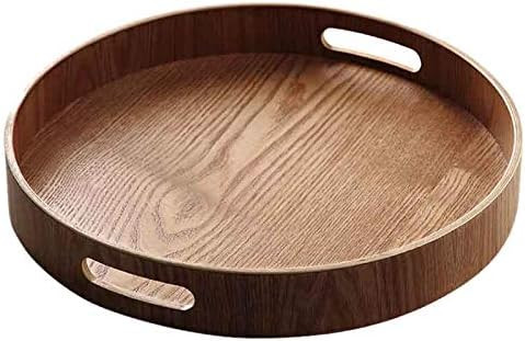TOOGOO Round Serving Bamboo Wooden Tray for Dinner Trays Tea Bar Breakfast Food Container Handle ... | Amazon (CA)