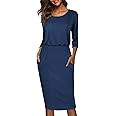 Moyabo Women's 3/4 Sleeve Round Neck Hips-Wrapped Casual Office Pencil Dress | Amazon (US)
