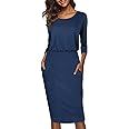 Moyabo Women's 3/4 Sleeve Round Neck Hips-Wrapped Casual Office Pencil Dress | Amazon (US)