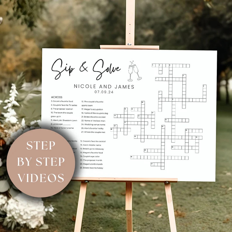 Custom Wedding Crossword Extra Large Minimalist Sip and Solve Puzzle for Wedding Giant Puzzle Cus... | Etsy (US)