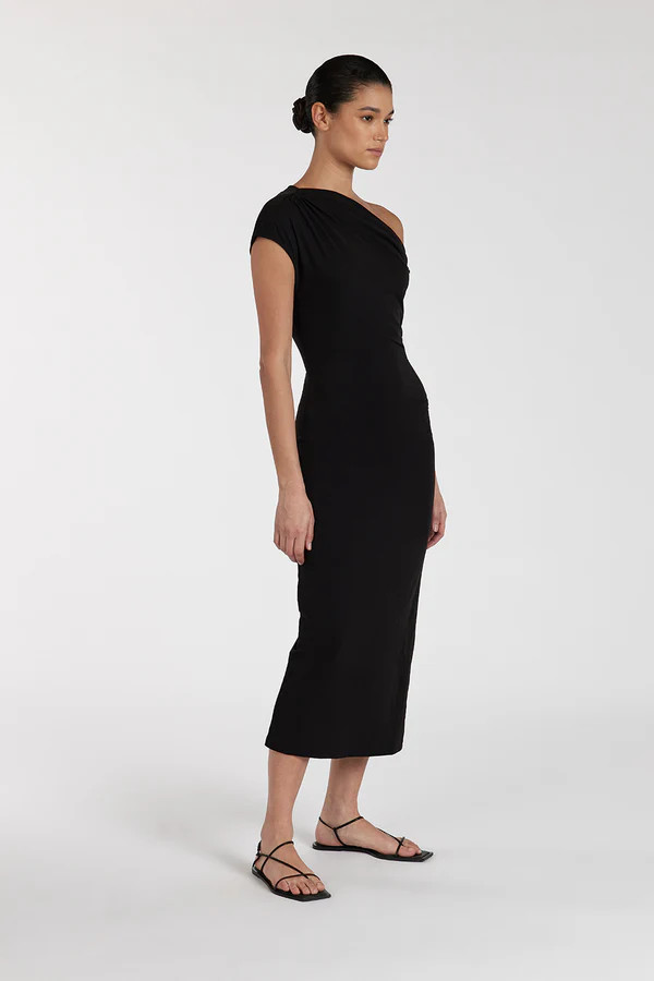 RIO WASHED BLACK DRAPED MAXI DRESS | DISSH