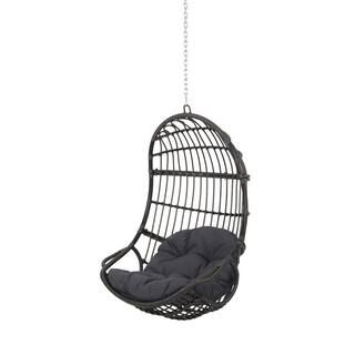 Noble House Richards Grey Removable Cushions Faux Rattan Outdoor Lounge Chair with Dark Grey Cush... | The Home Depot