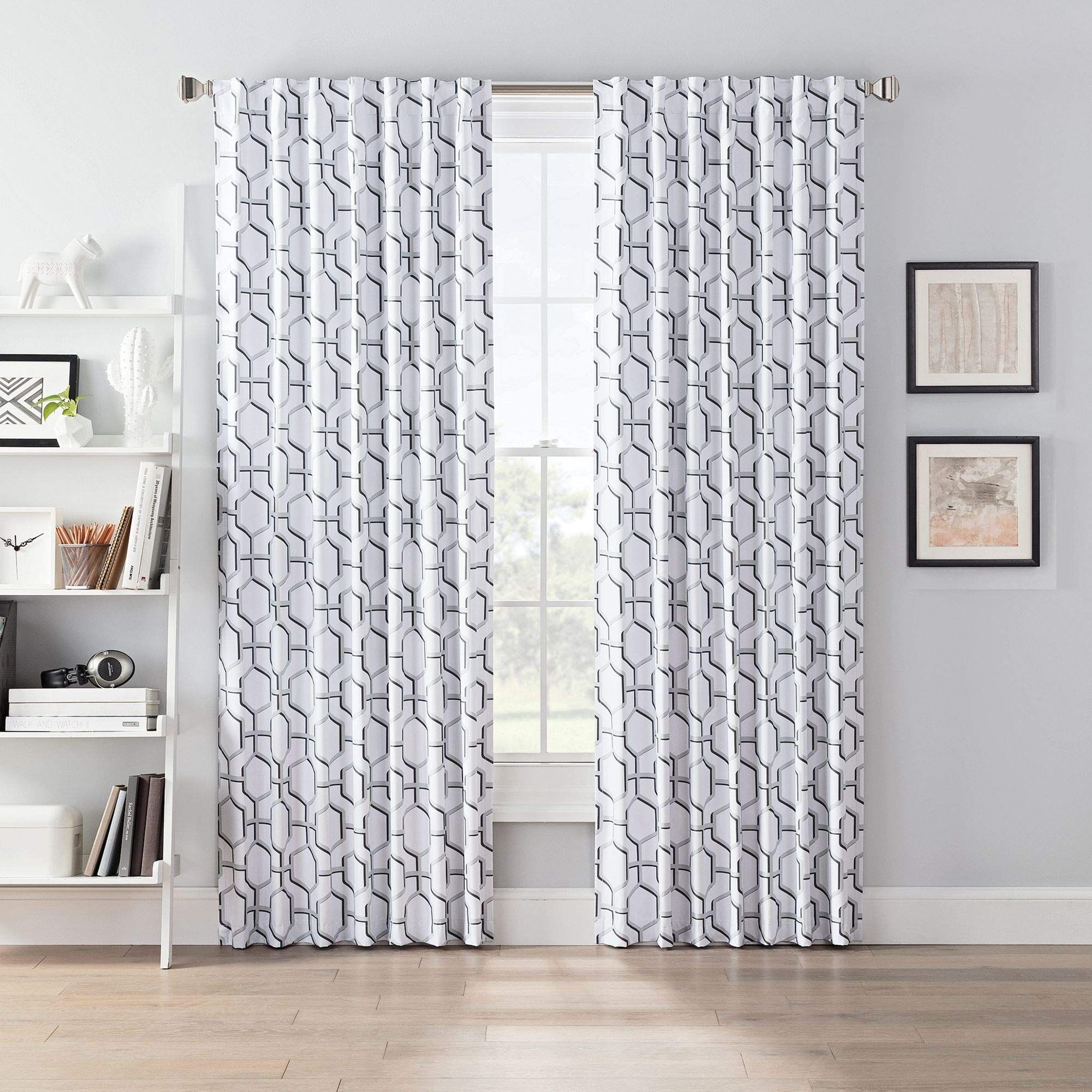 SmartBlock Chroma Rod Pocket Blackout Curtain Panel, Grey/White GEO, 95" L x 50" W (Single Panel) | Walmart (US)