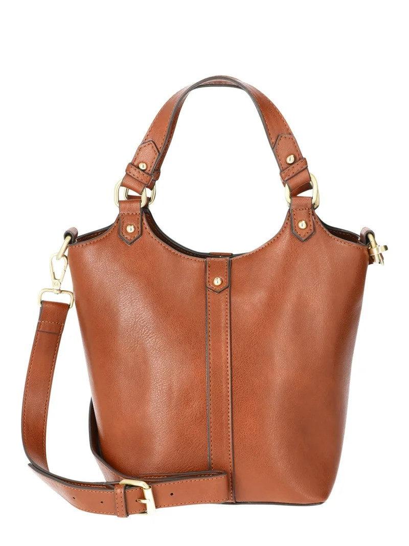 Time and Tru Women's Juniper Bucket Bag, Cognac/Faux Leather - Walmart.com | Walmart (US)