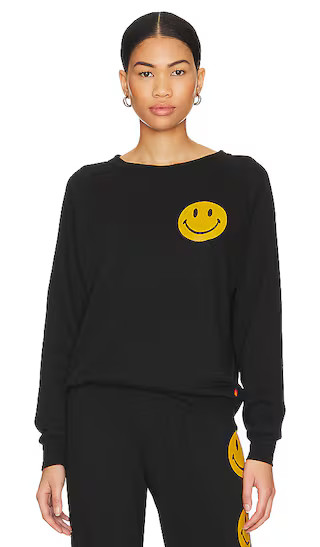 Aviator Nation Smiley 2 Crew Sweatshirt in Black. - size L (also in M, S) | Revolve Clothing (Global)