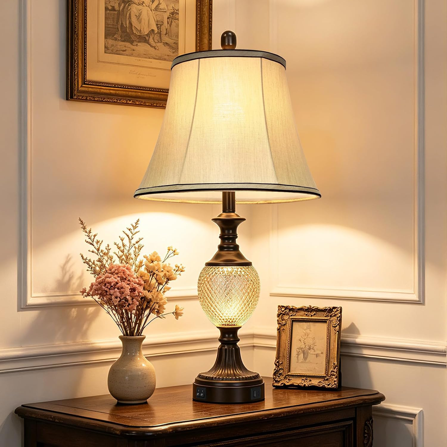 27.5'' Tall Vintage Bedside Table Lamp Single,USB Charging Ports | Amazon (US)