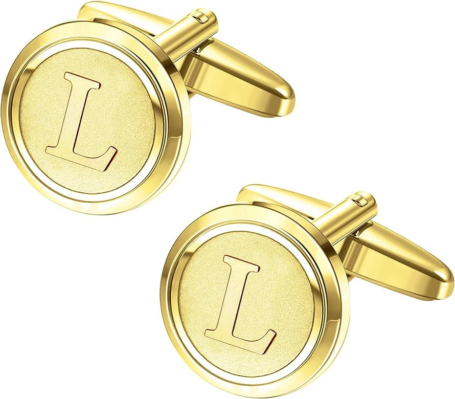 LOYALLOOK Initial Gold Cufflinks for Men Gold Cuff Links Personalized Copper CuffLinks Letter Cuf... | Amazon (US)