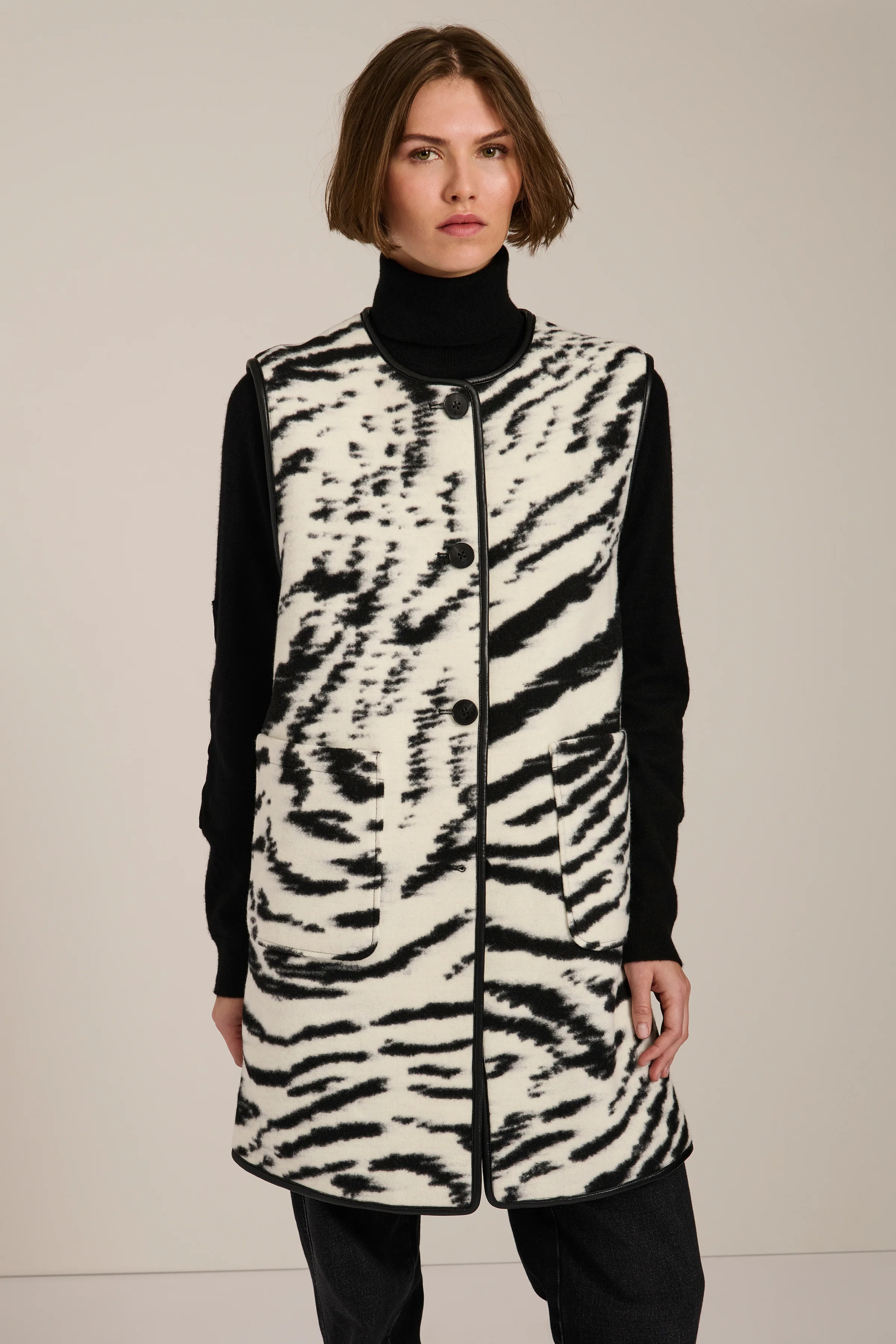 Dakota Bengal Tiger Long Vest - L / White | Bernardo Fashions