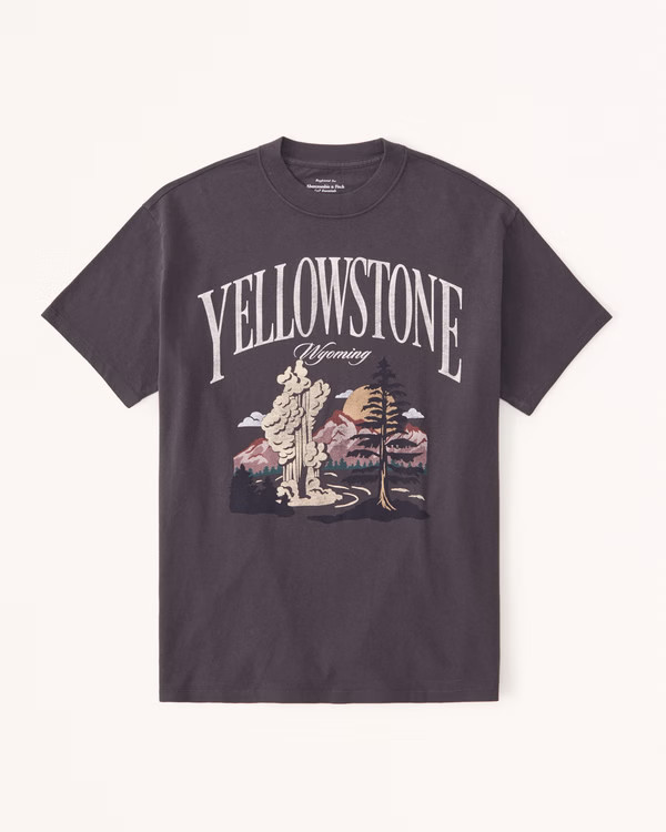 Women's Oversized Boyfriend Yellowstone Graphic Tee | Women's Tops | Abercrombie.com | Abercrombie & Fitch (US)