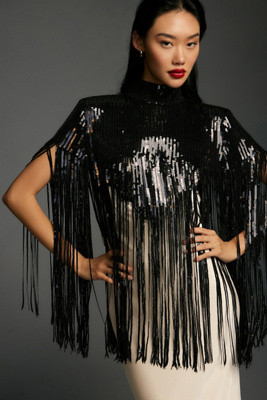 Flat White Sequin Fringe Cape | Anthropologie (US)