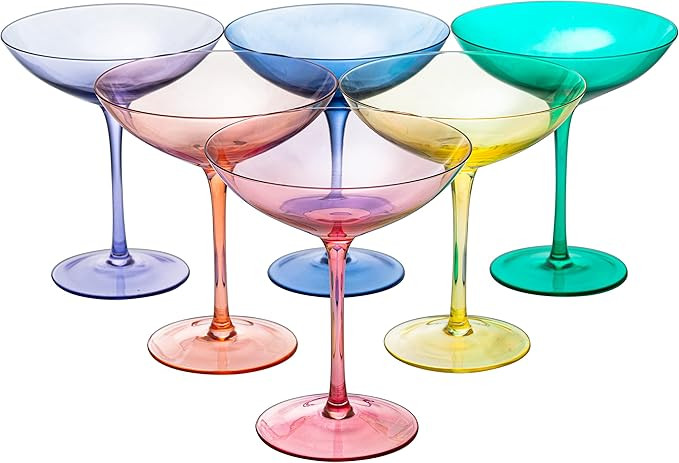Colored Vintage Glass Coupes 12oz by The Wine Savant - Colorful Cocktail, Martini & Champagne Gla... | Amazon (US)