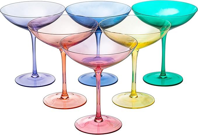 The Wine Savant Colored Vintage Glass Coupes 12oz Colorful Cocktail, Martini & Champagne Glasses,... | Amazon (US)