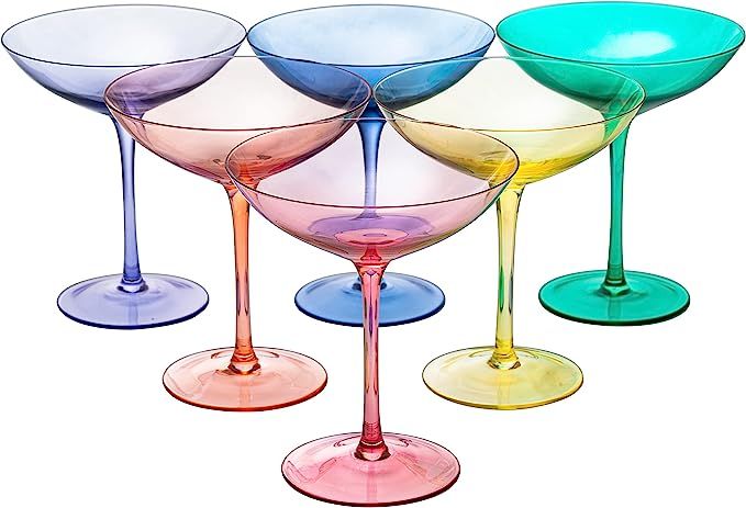 Colored Vintage Glass Coupes 12oz by The Wine Savant - Colorful Cocktail, Martini & Champagne Gla... | Amazon (US)