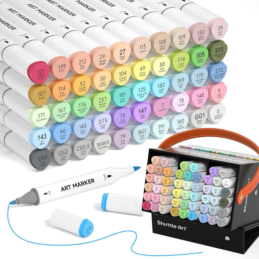 Shuttle Art Pastel Alcohol Markers Brush tip, Dual Tip Brush & Fine Tip Art Marker Set, 50 Colors... | Amazon (US)