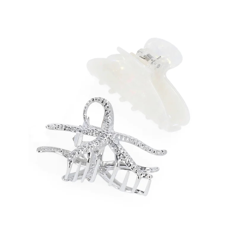 Time and Tru Women's Metal and Acrylic Claw Clip Set, 3-Piece | Walmart (US)