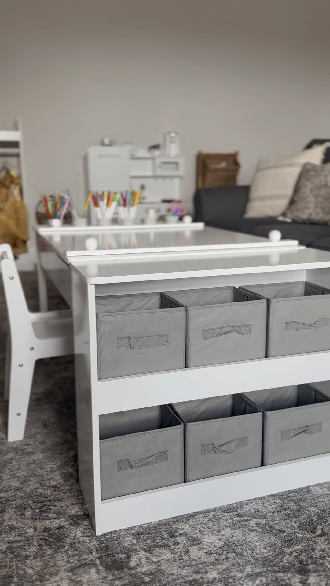 Kids arts and crafts table that opens up to store coloring books, paint, and more.  It comes with the bins and cups and I love the neutral colors 

Amazon finds for kids, playroom finds, kids table and chairs 

#LTKKids #LTKHome