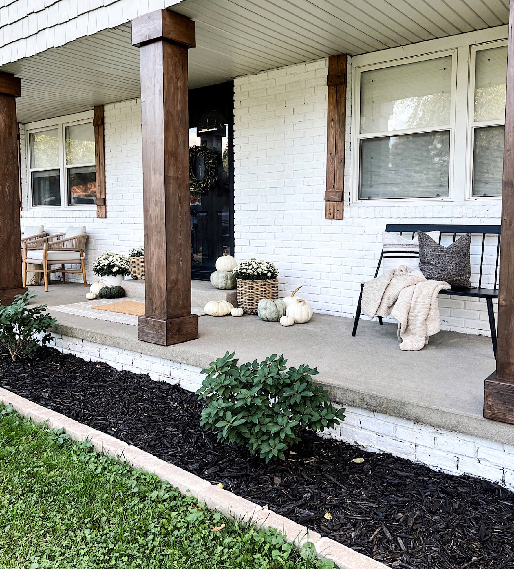 Fall porch. Fall decor. Fall wreath. Rattan planters. Fall planters  

#LTKSeasonal #LTKunder50 #LTKhome