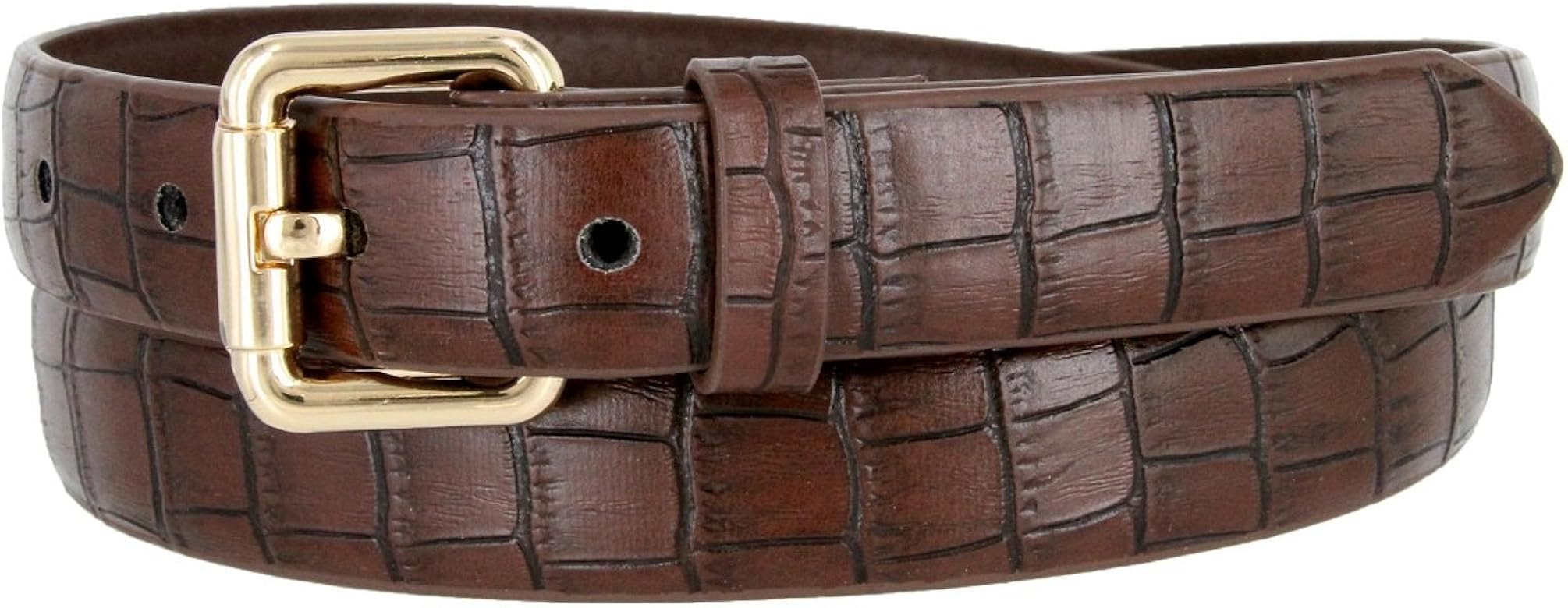 7075 Women's Skinny Alligator Embossed Leather Casual Dress Belt with Roller Buckle Style | Amazon (US)
