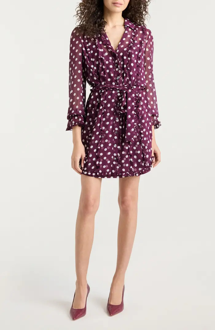 Camille Polka Dot Long Sleeve Chiffon Shirtdress | Nordstrom