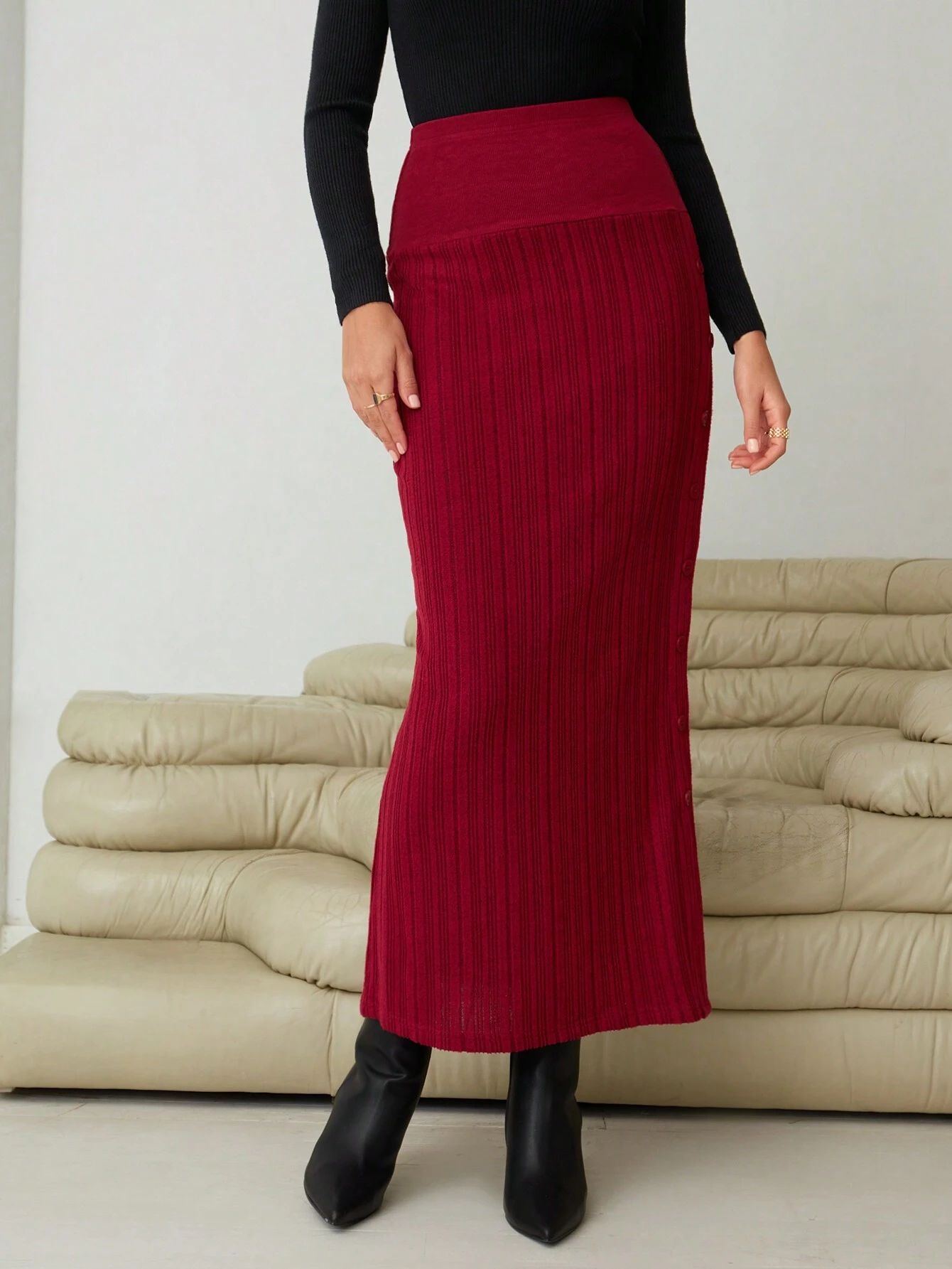 SHEIN Essnce Solid Ribbed Knit Skirt | SHEIN