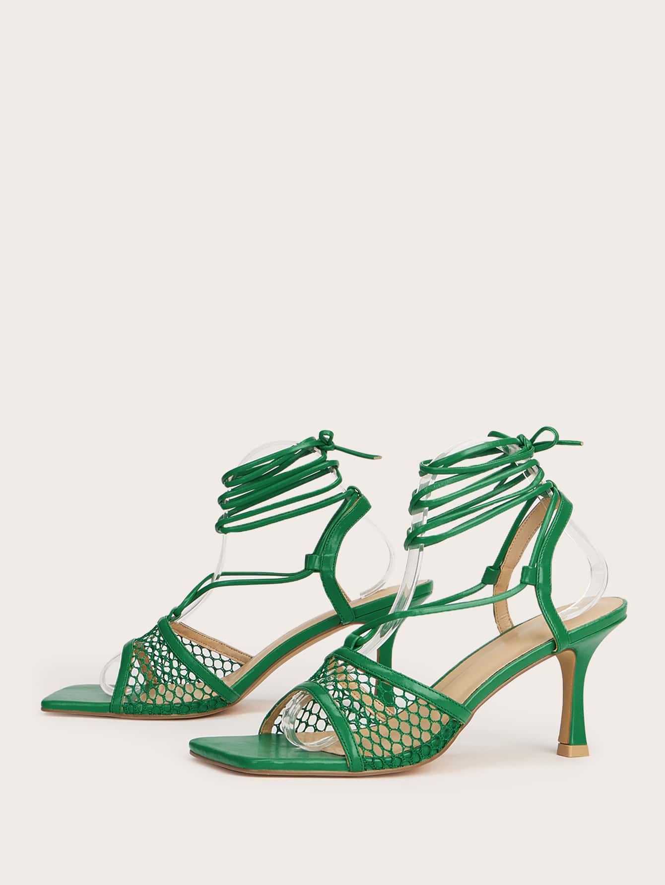 Mesh Panel Design Stiletto Heeled Strappy Sandals | SHEIN