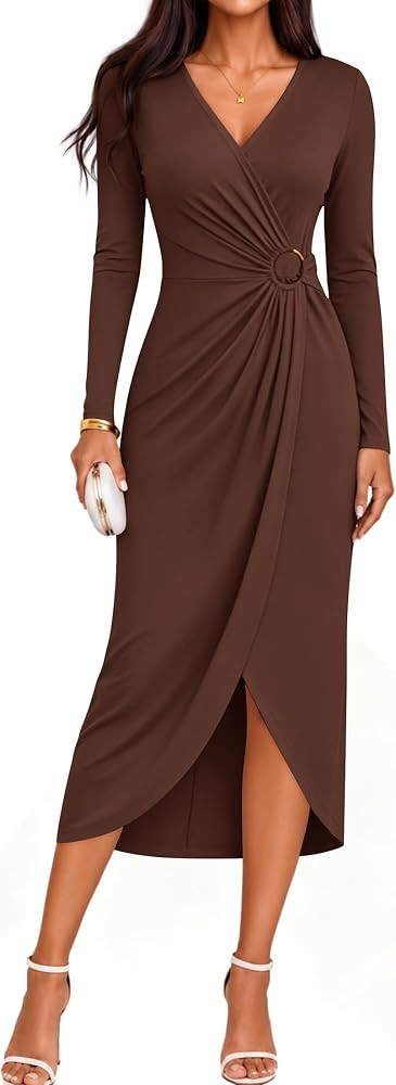 ZESICA Women's Fall Long Sleeve Wrap Bodycon Cocktail Party Dresses | Amazon (US)