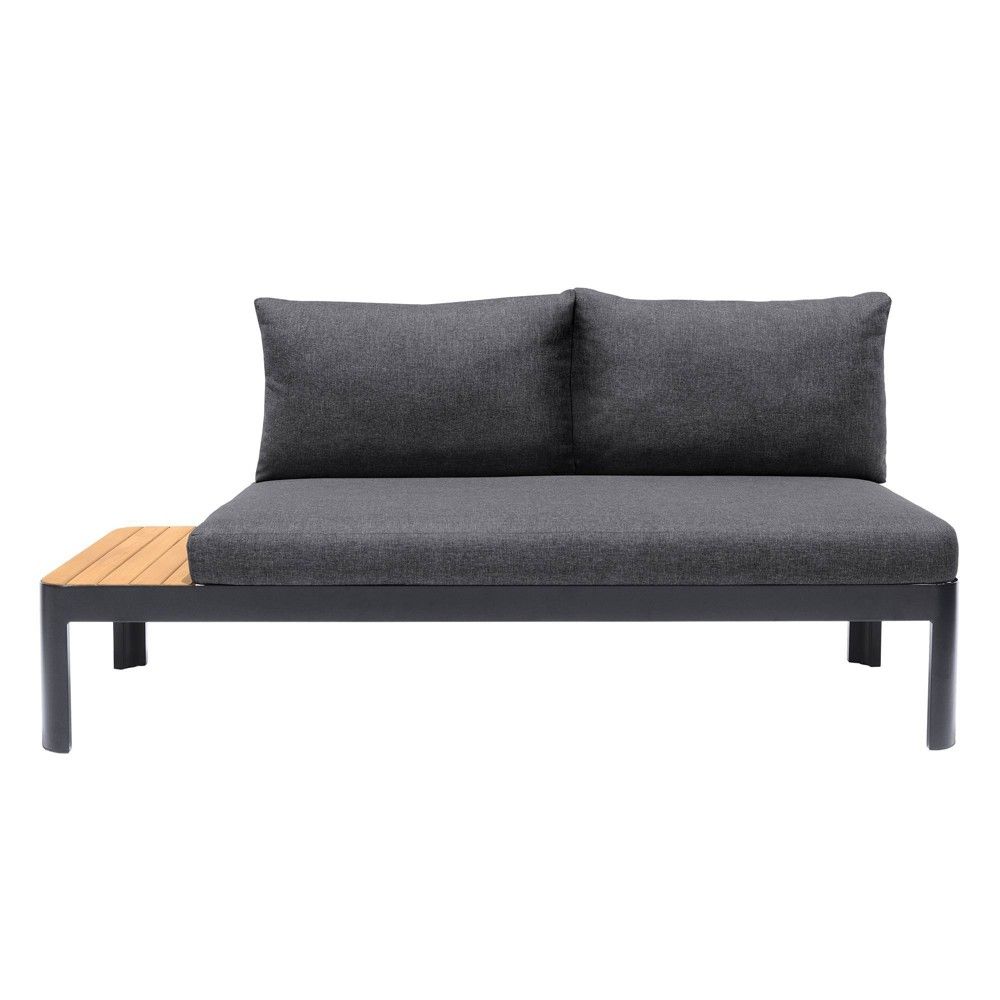 Portals Outdoor Sofa in Black Finish with Natural Teak Wood Accent and Gray Cushions - Armen Living | Target