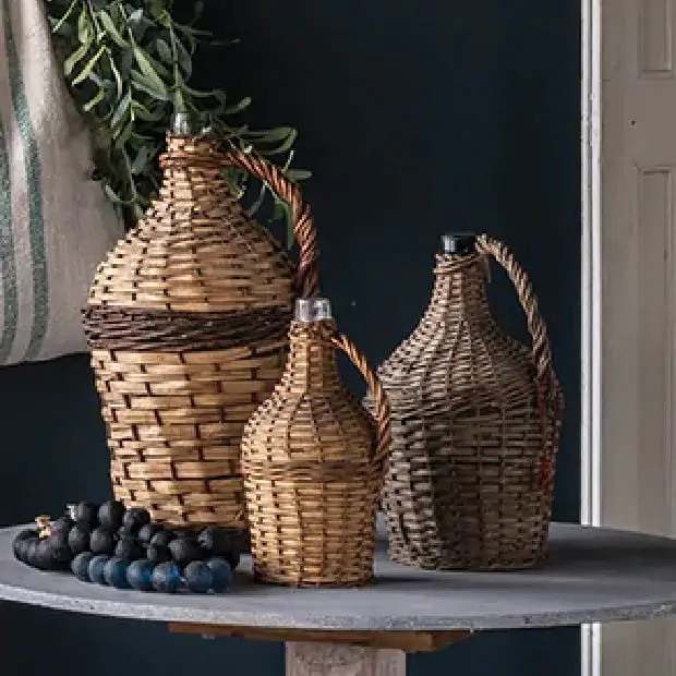 Wicker Covered Vintage Wine Bottle | Antique Farm House