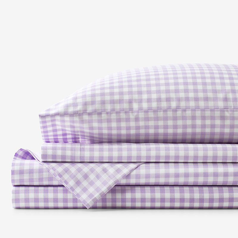 Gingham Classic Cool Organic Cotton Percale Bed Sheet Set - Purple, Size Queen/Plaids | The Company Store | The Company Store