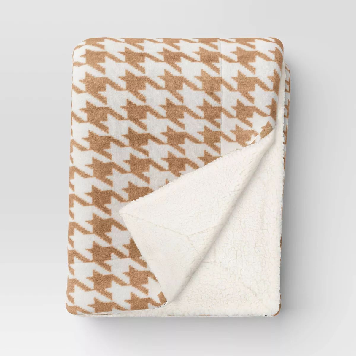 Printed Plush Houndstooth Throw with Faux Shearling Reverse Soft Orange/Cream - Threshold™ | Target