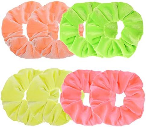 8 Pcs Neon Color Solid Velvet Scrunchies for Hair Girls' Elastic Hair ties | Amazon (US)