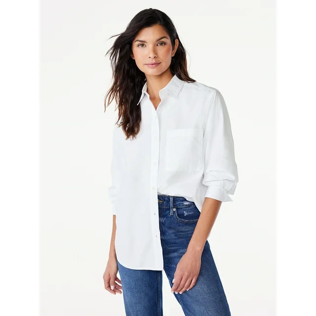 Free Assembly Women's Button-Down Boxy Tunic Shirt with Long Sleeves, Sizes XS-XXXL | Walmart (US)