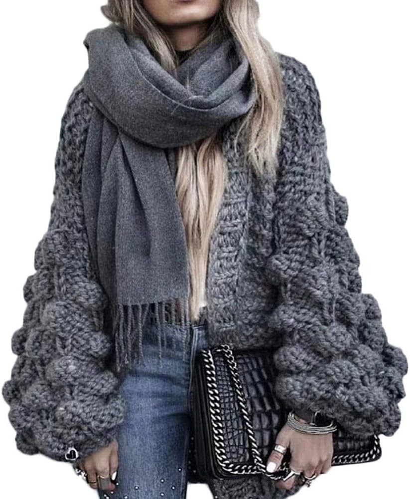 Women Cardigan Sweater Hand-Knitted Pom Pom Sleeve Dress Sexy Open Front Coats | Amazon (US)