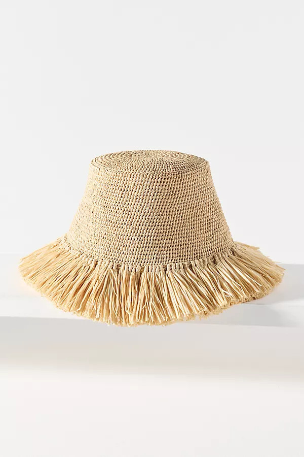 Michelle Raffia Fringed Bucket Hat | Anthropologie (US)