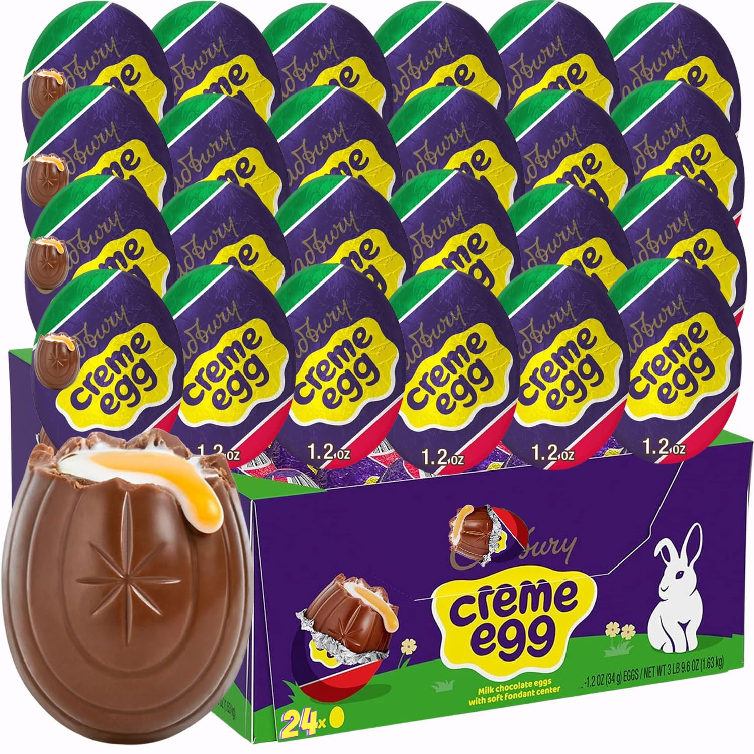 CadburyCreme Eggs Milk Chocolate Easter Candy, Bulk 24 Count Individually Wrapped Large 1.2 oz Ea... | Amazon (US)