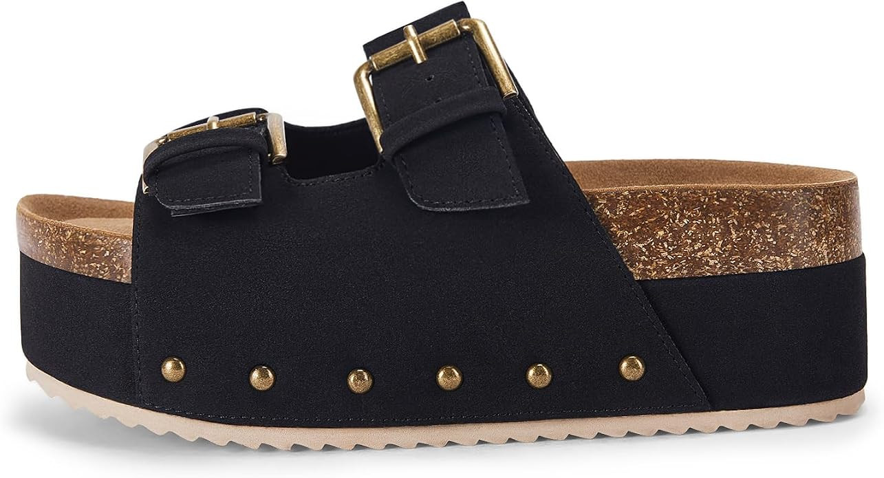 Coutgo Women's Cork Platform Sandals Slip on Mules and Clogs Double Buckle Straps Summer Shoes | Amazon (US)