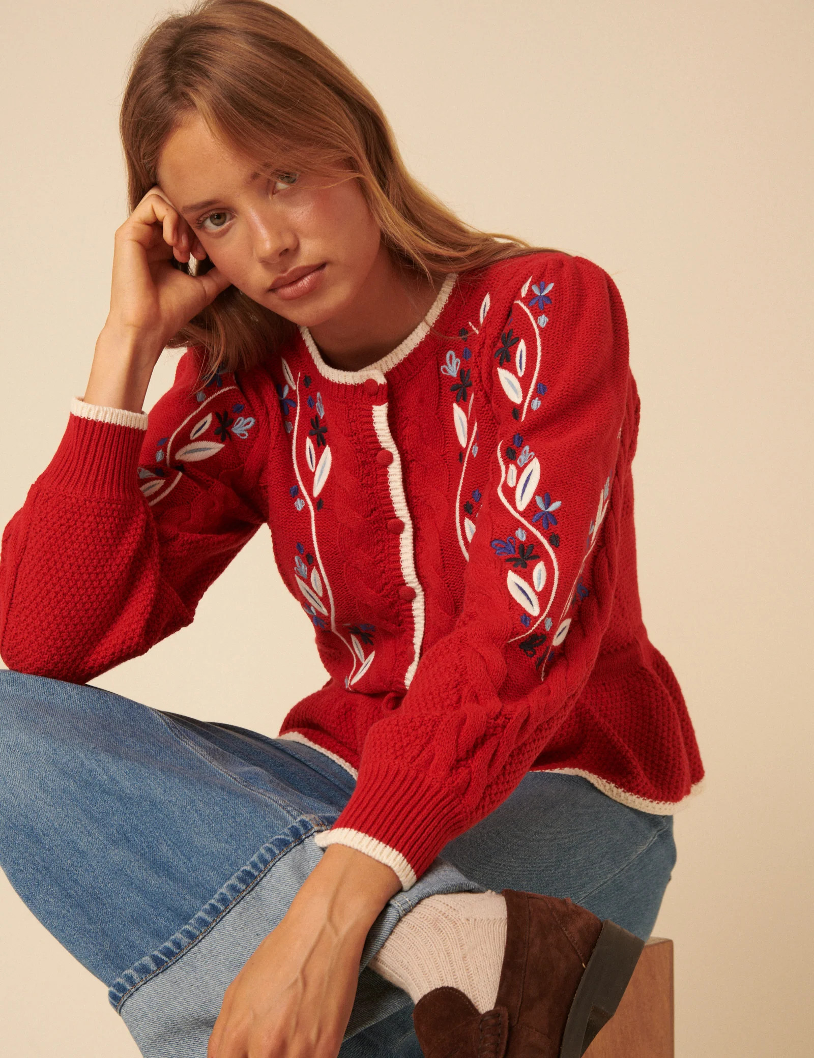 Red Floral Embroidered Cardigan | Nobody's Child