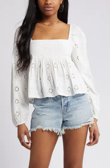 BP. Eyelet Long Sleeve Babydoll Top | Nordstrom | Nordstrom