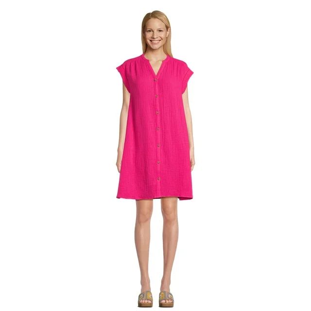 Time and Tru Women's Mini Double Cloth Shirt Dress XS-XXXL | Walmart (US)