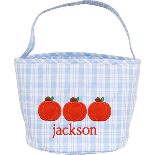 Blue Plaid Applique Pumpkin Bucket | Cecil and Lou
