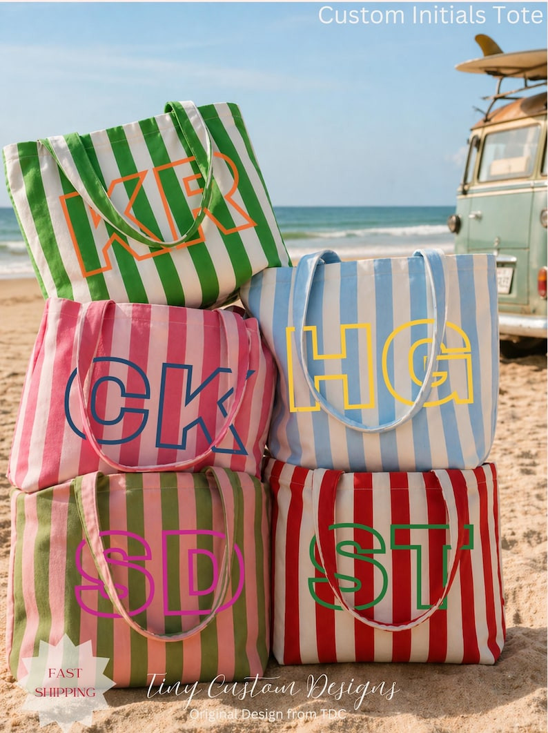Personalized Name Tote Bag Striped Canvas Bag Custom Text Tote Aesthetic Beach Bag Bridesmaid Gif... | Etsy (Global)