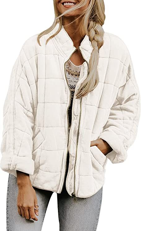 SAUKOLE Womens Winter Dolman Long Sleeve Full-Zip Quilted Jacket Coat Warm Outerwear | Amazon (US)