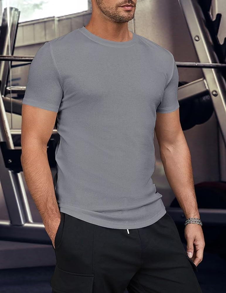 Mens Knit Shirts Business Casual Gym Workout Athletic Tees Muscle Shirts | Amazon (US)
