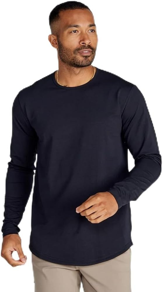 BYLT Men's Drop-Cut Long Sleeve – Plain Crewneck Shirt for Men – Soft Polyester, Cotton, Span... | Amazon (US)