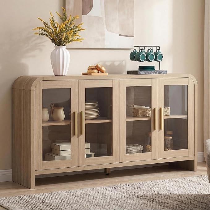 59" Sideboard Buffet Cabinet with Storage, Sideboard Cabinet with Adjustable Shelves & 4 Glass Do... | Amazon (US)