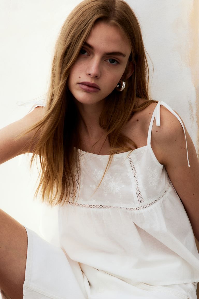 Embroidered Top with Tie-top Shoulder Straps | H&M (US + CA)