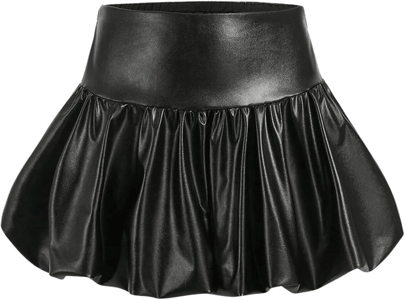 MakeMeChic Women's Leather Ruffle Hem Bubble Mini Skirt Balloon A Line Y2K Short Skirts | Amazon (US)