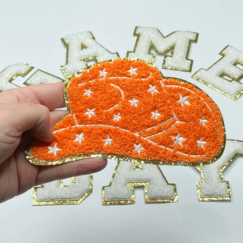 Orange MEDIUM Cowboy Hat Embroidered White Stars Gold - Etsy | Etsy (US)